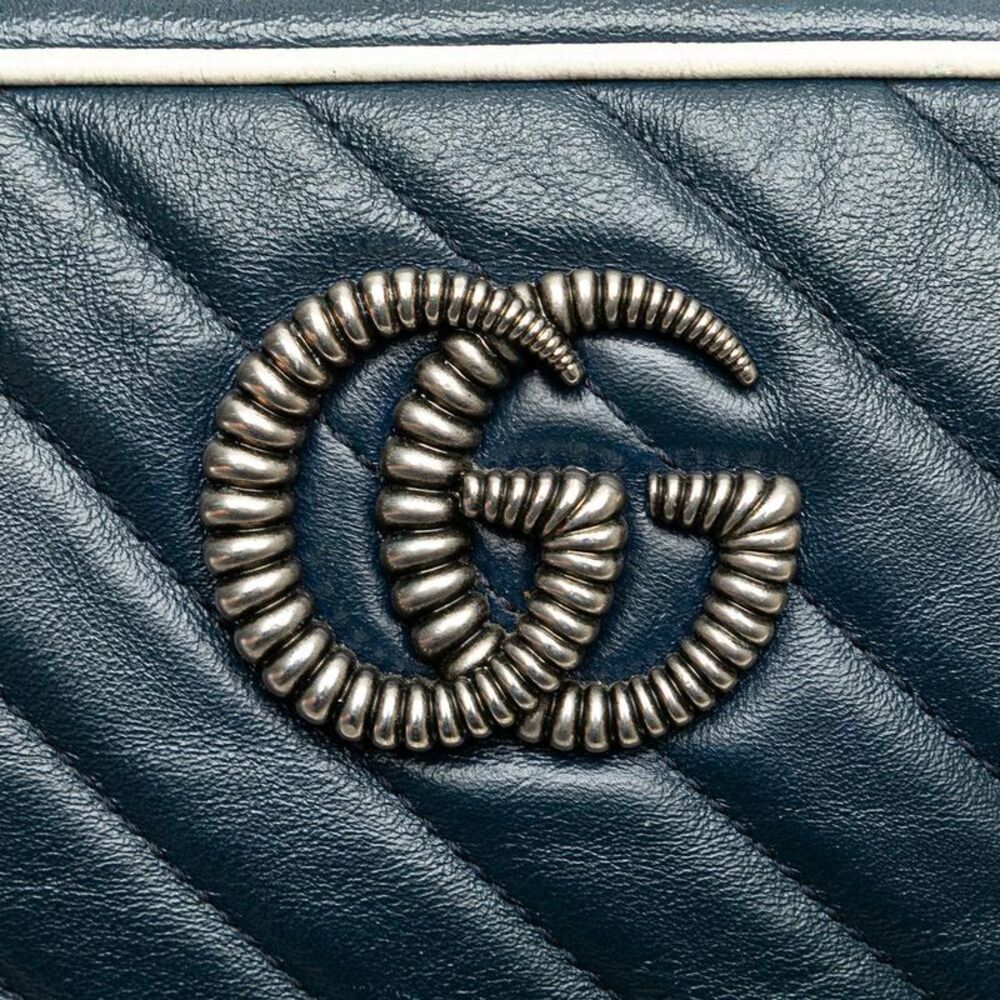 Pre Loved gucci GG Marmont Shoulder Bag Women Blue Crossbody Bags - Picture 7 of 8